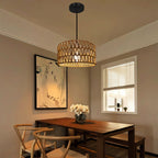 Boho Lamp Shade – Handwoven Hemp Rope Drum Shade, 12.4" x 6.7", Brown Light Cover for E26 Sockets with Fixing Ring – Rustic Light Shade for Pendant, Ceiling, or Floor Lamps