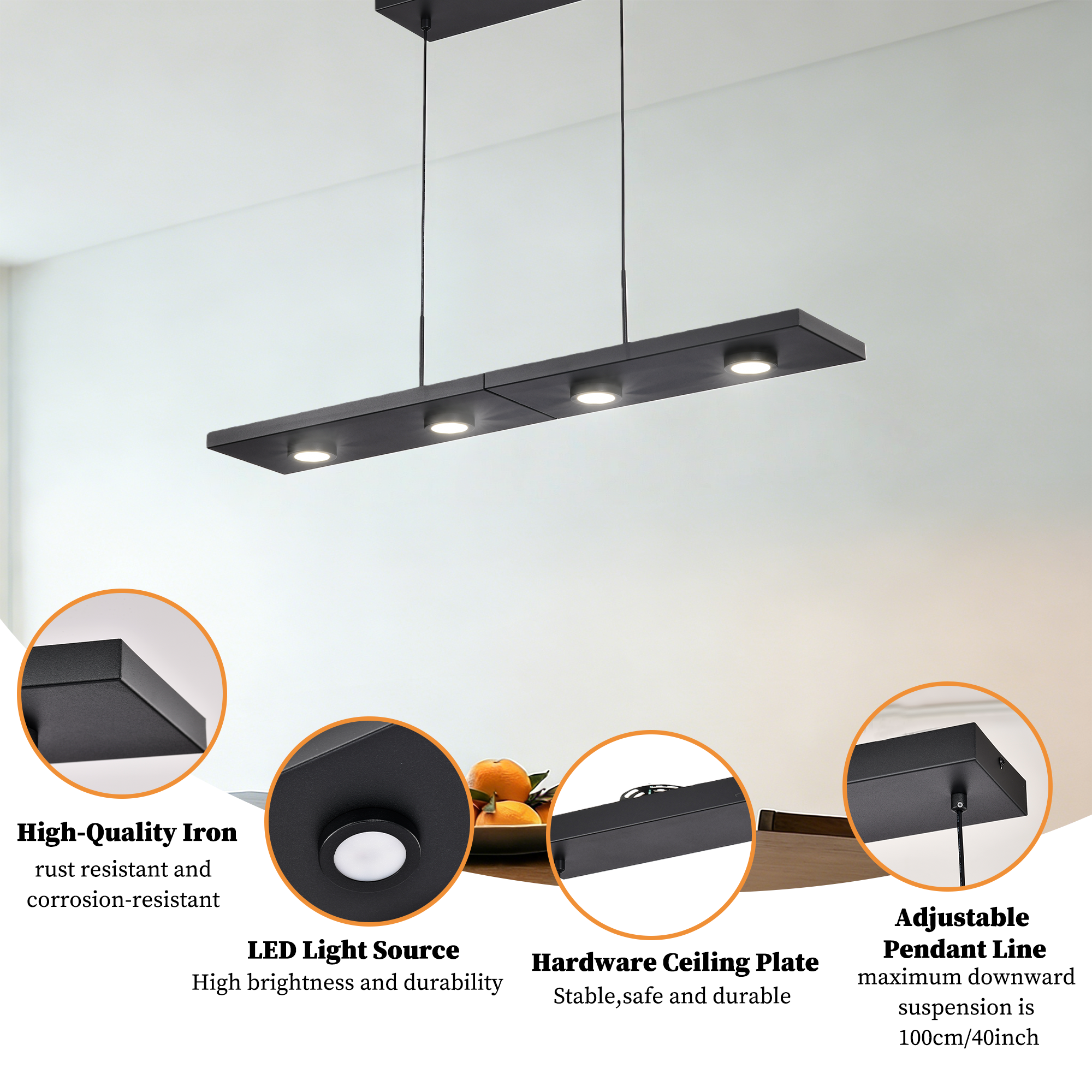 Modern 31 inch Built-in LED Hanging Light Fixture，LED Linear Pendant Light Fixtures