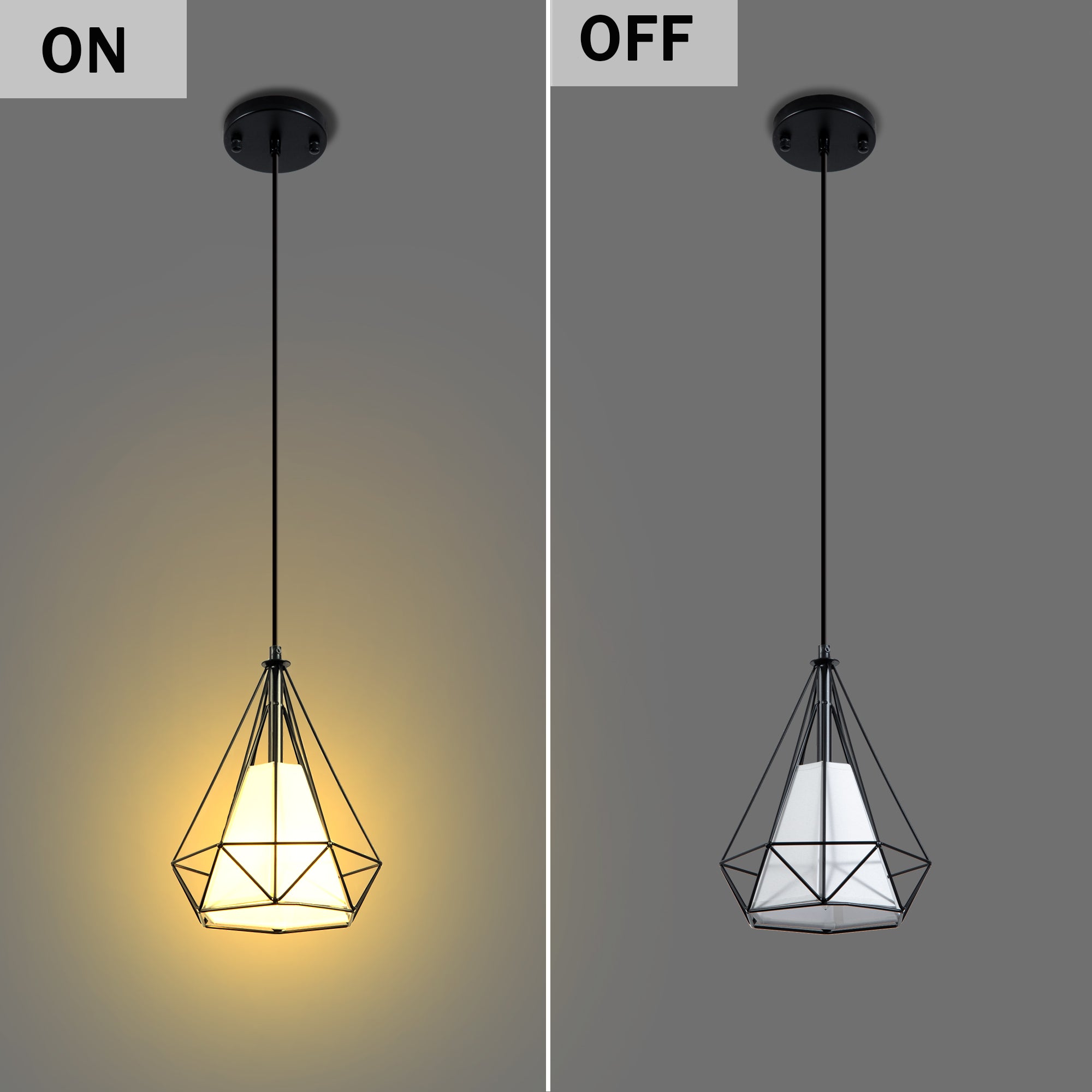 Farmhouse Black Pendant Light Fixtures with White Fabric Shade 2 pack
