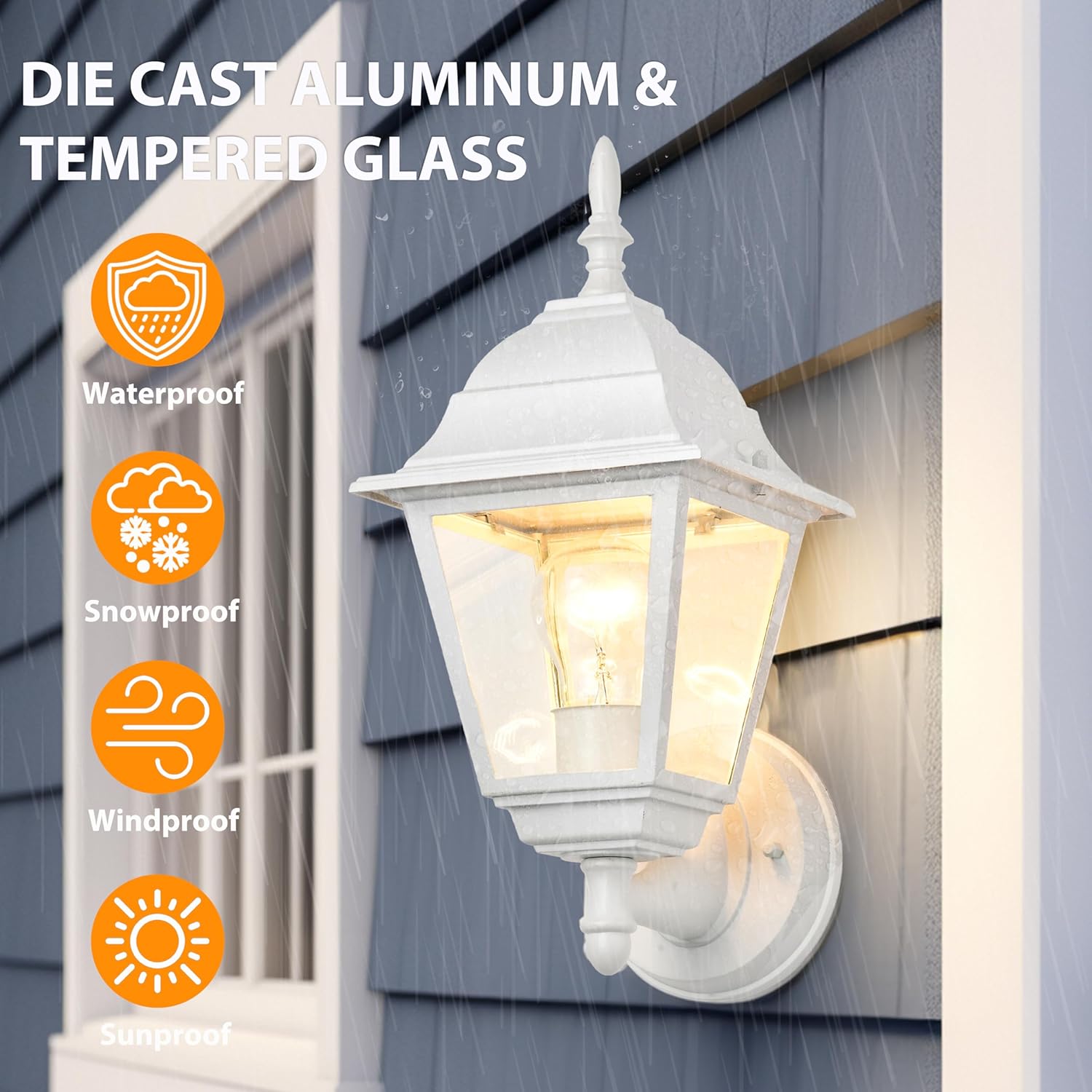 Traditional Outdoor Wall Light, Lantern Style Exterior Sconce with Clear Glass, E26 Base，2 pack