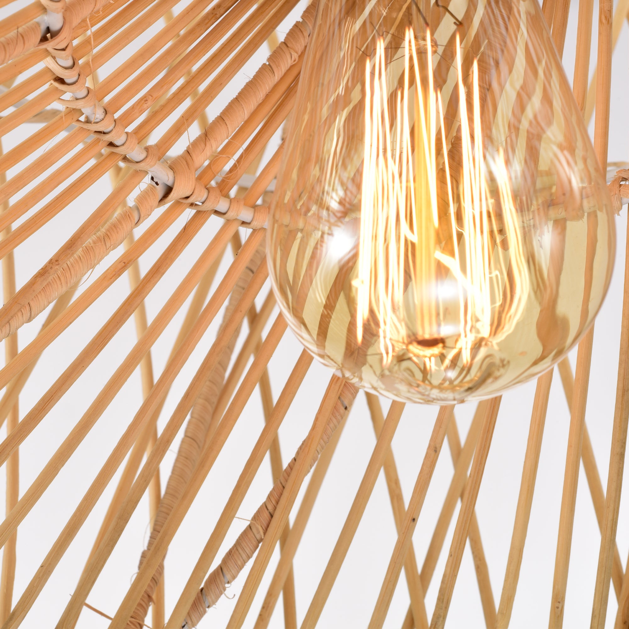 Beige Bohemian Bell Woven Rattan Pendant Light for children's bedroom