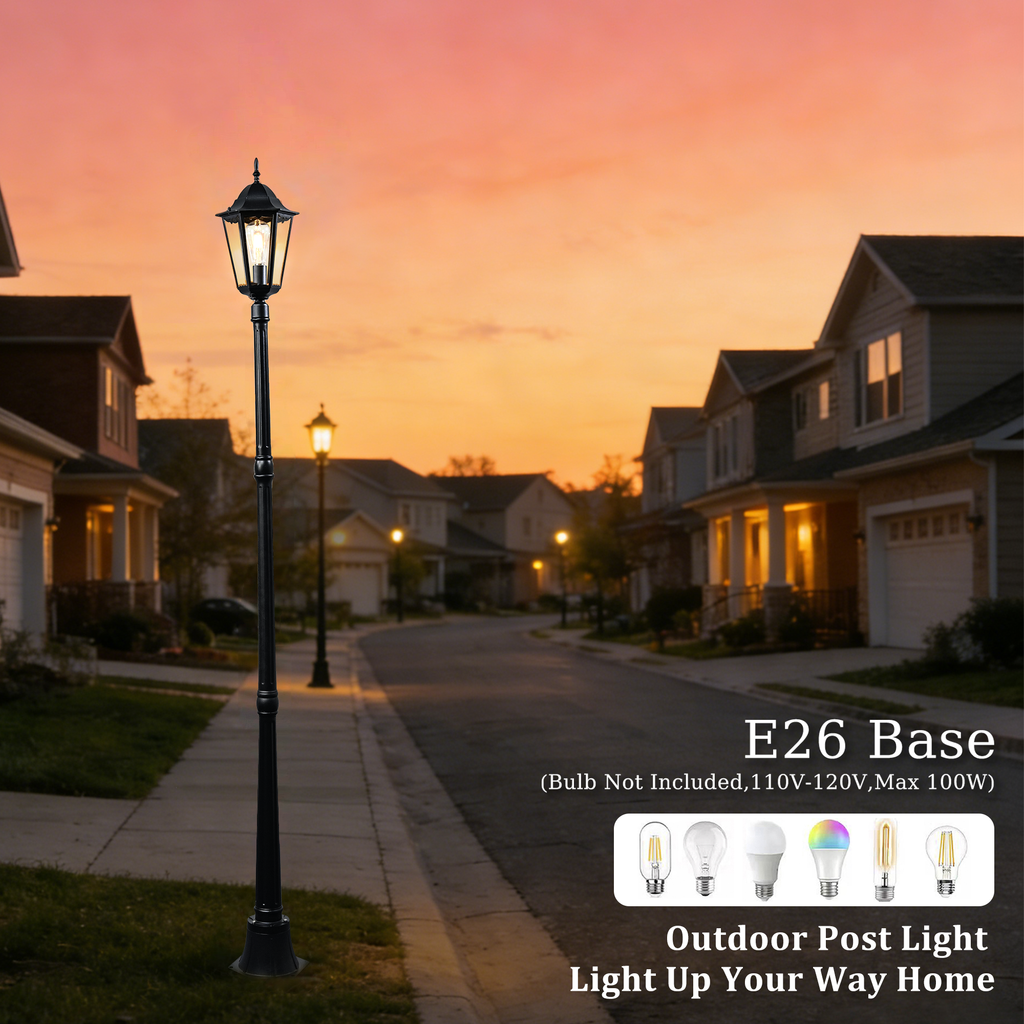 84" Black Outdoor Lamp Post Light with Dusk to Dawn Sensor