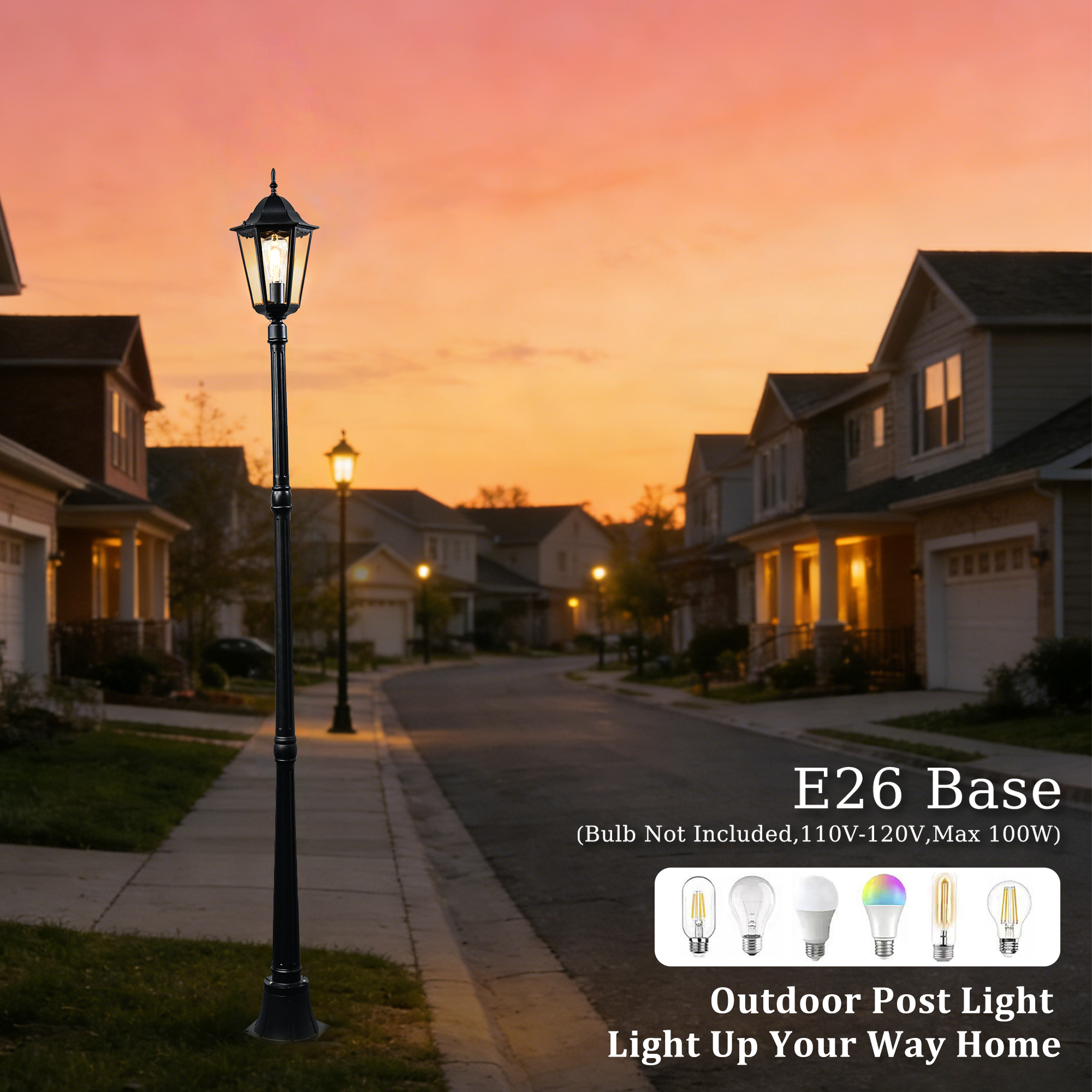 84" Black Outdoor Lamp Post Light with Dusk to Dawn Sensor