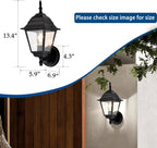 Traditional Outdoor Wall Light, Lantern Style Exterior Sconce with Clear Glass, E26 Base，2 pack