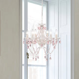 White Chandelier with Pink Acrylic Crystals 6-Light Pink Chandelier