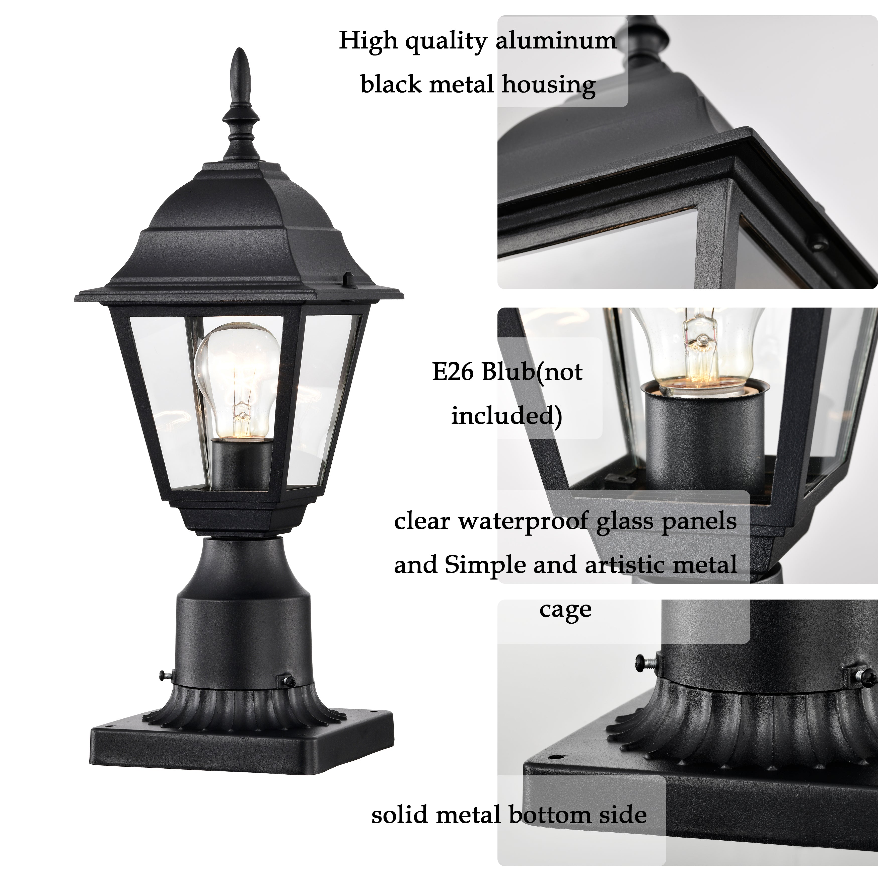 Outdoor Post Lights Waterproof 2 Pack Outside Post Lantern Black