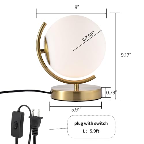 Gold Globe Table Lamp with Glass Ball Lamp Shade Mid Century Modern