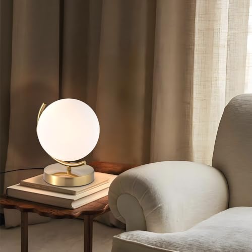 Gold Globe Table Lamp with Glass Ball Lamp Shade Mid Century Modern