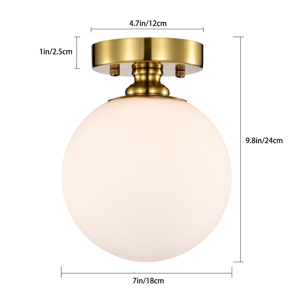 Modern Gold Flush Mount Ceiling Light with White Glass Globe, E12 Base Indoor Ceiling Lamp for Bedroom, Hallway & Kitchen