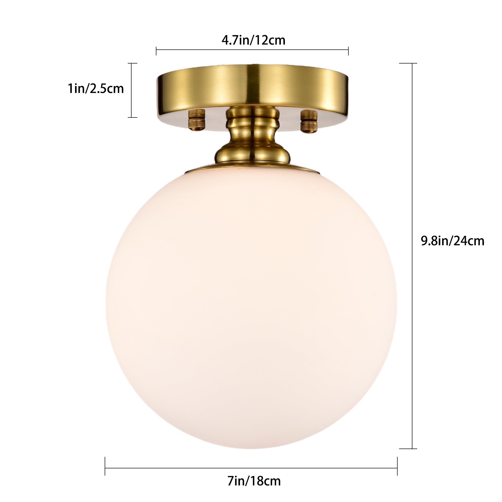 Modern Gold Flush Mount Ceiling Light with White Glass Globe, E12 Base Indoor Ceiling Lamp for Bedroom, Hallway & Kitchen