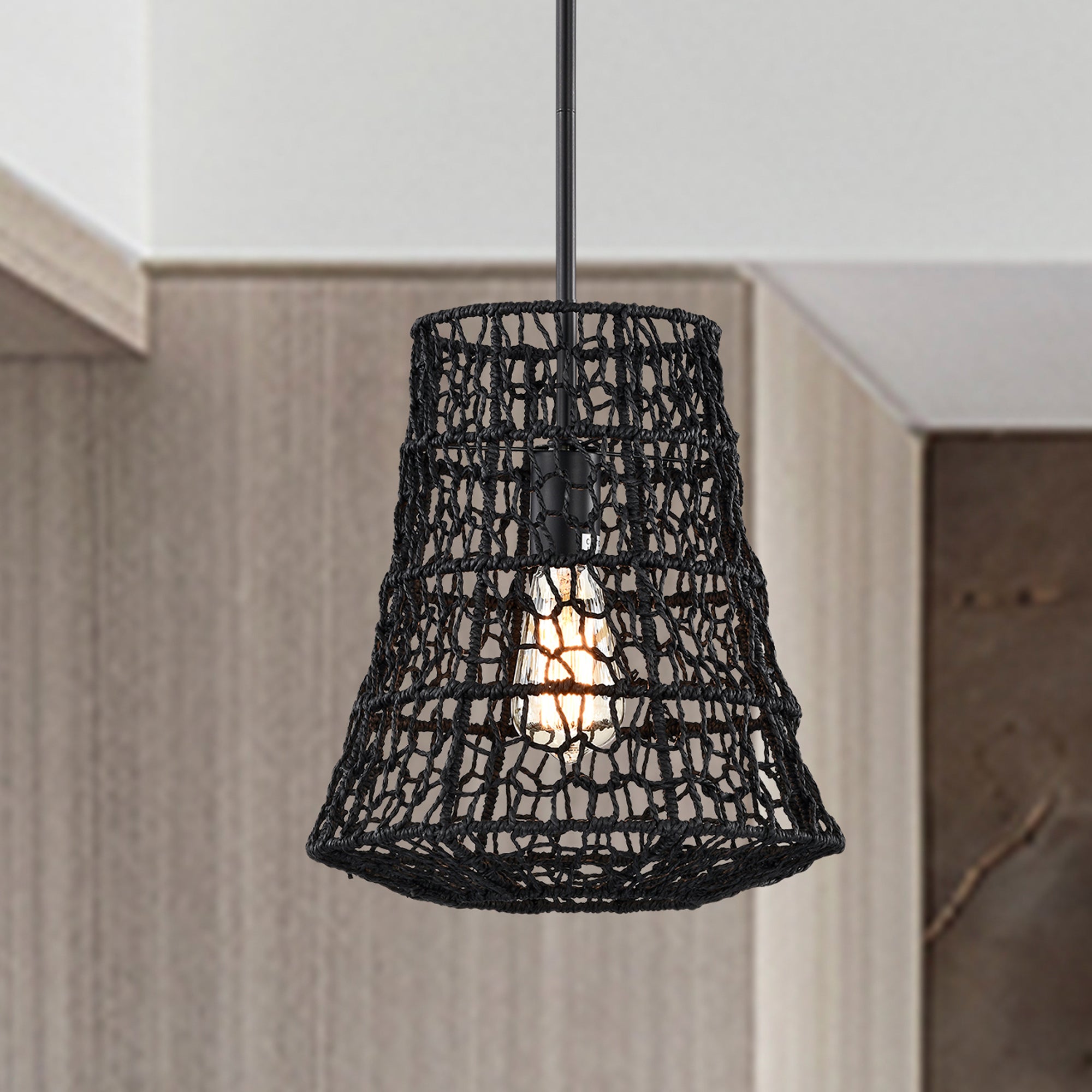 Bohemian Woven Rattan Pendant Light with lantern shape for dining room