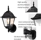 Traditional Outdoor Wall Light, Lantern Style Exterior Sconce with Clear Glass, E26 Base，2 pack