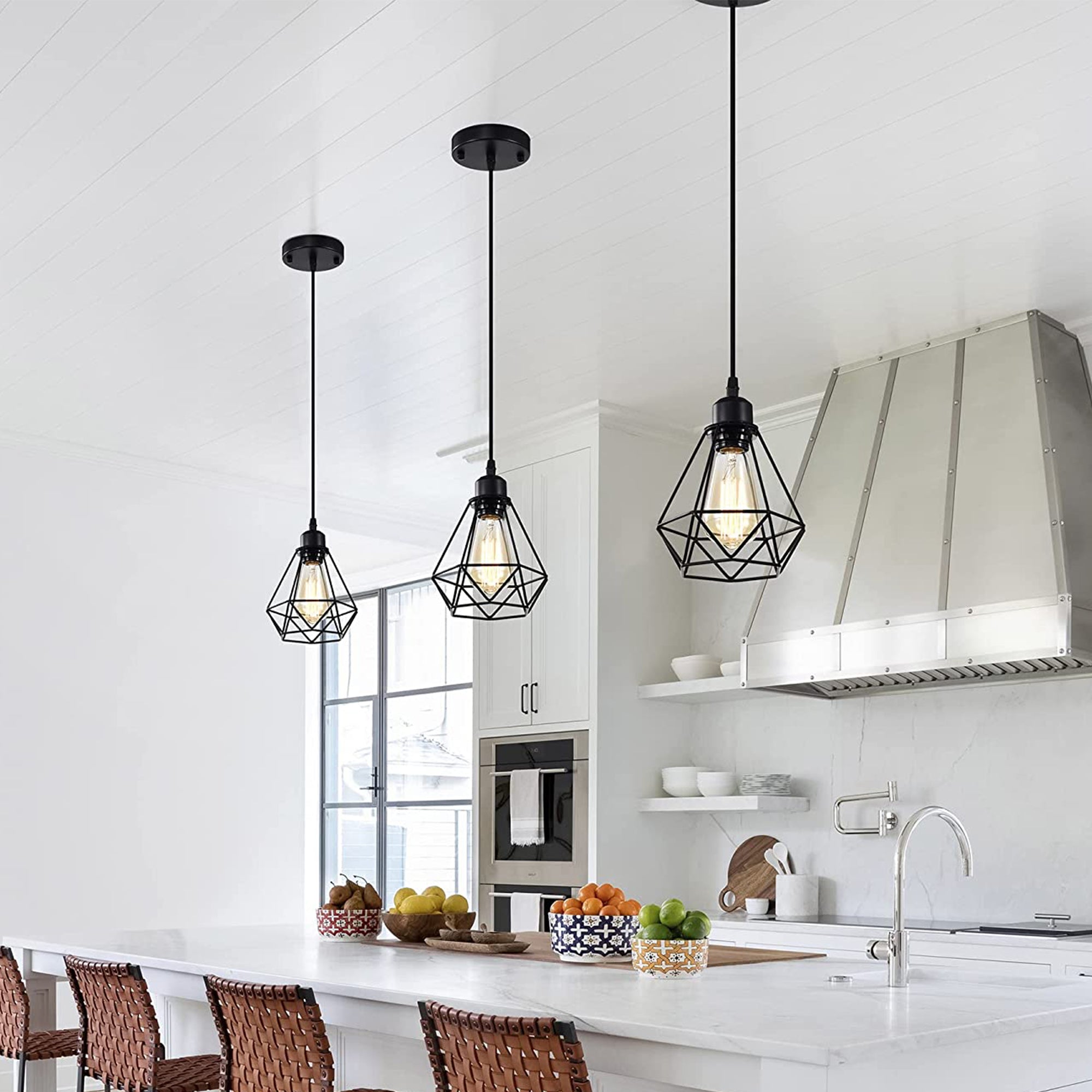 Ceiling Light Shade Cage Replacement – 3 Pack Black Metal Lamp Shades