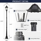 84" Traditional Outdoor Post Light, Black Lantern Lamp Post with Clear Glass, E26 Base