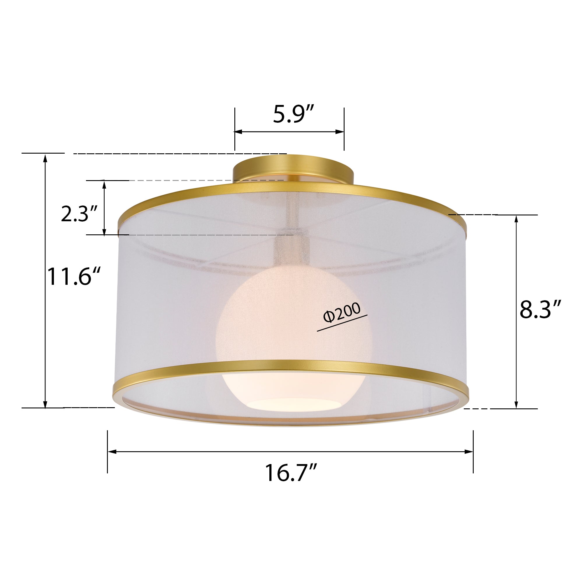 Gold & White Modern Drum Polyvinyl Chloride Semi-Flush Mount Light