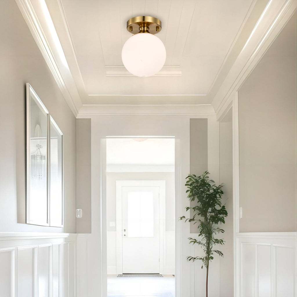 Ceiling Light With Milk White Glass And Golden Base, Diameter 150mm