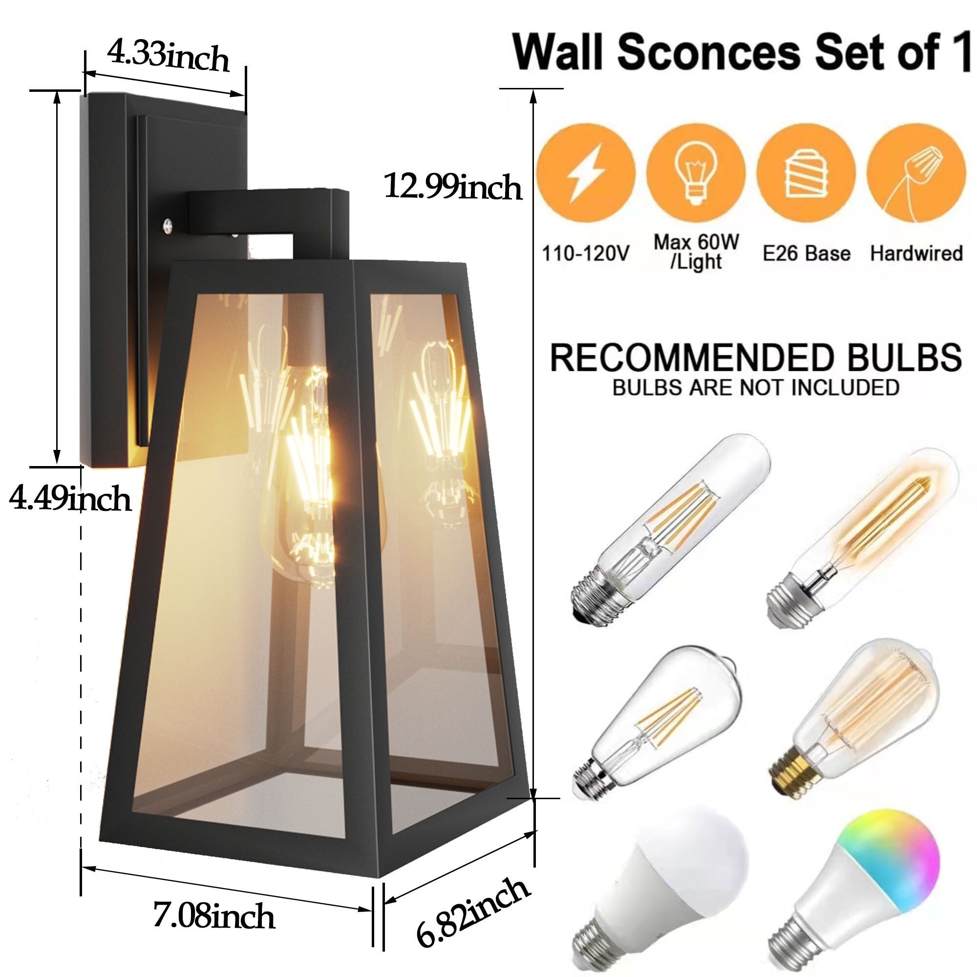 Black Outdoor Light Fixture Wall Mount 1 Pack Waterproof Outdoor Porch Lights