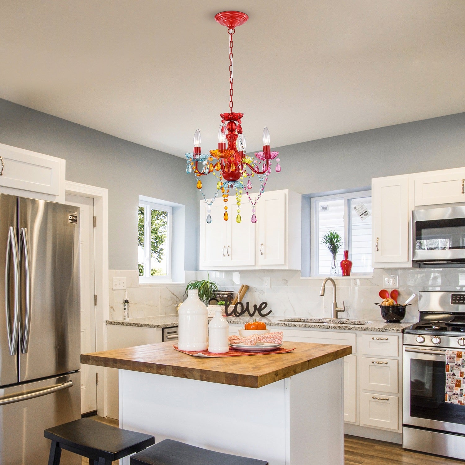 4-Light Crystal Chandelier with Adjustable Chain, E12 Candelabra Acrylic Pendant Light for Bedroom, Dining Room & Living Room