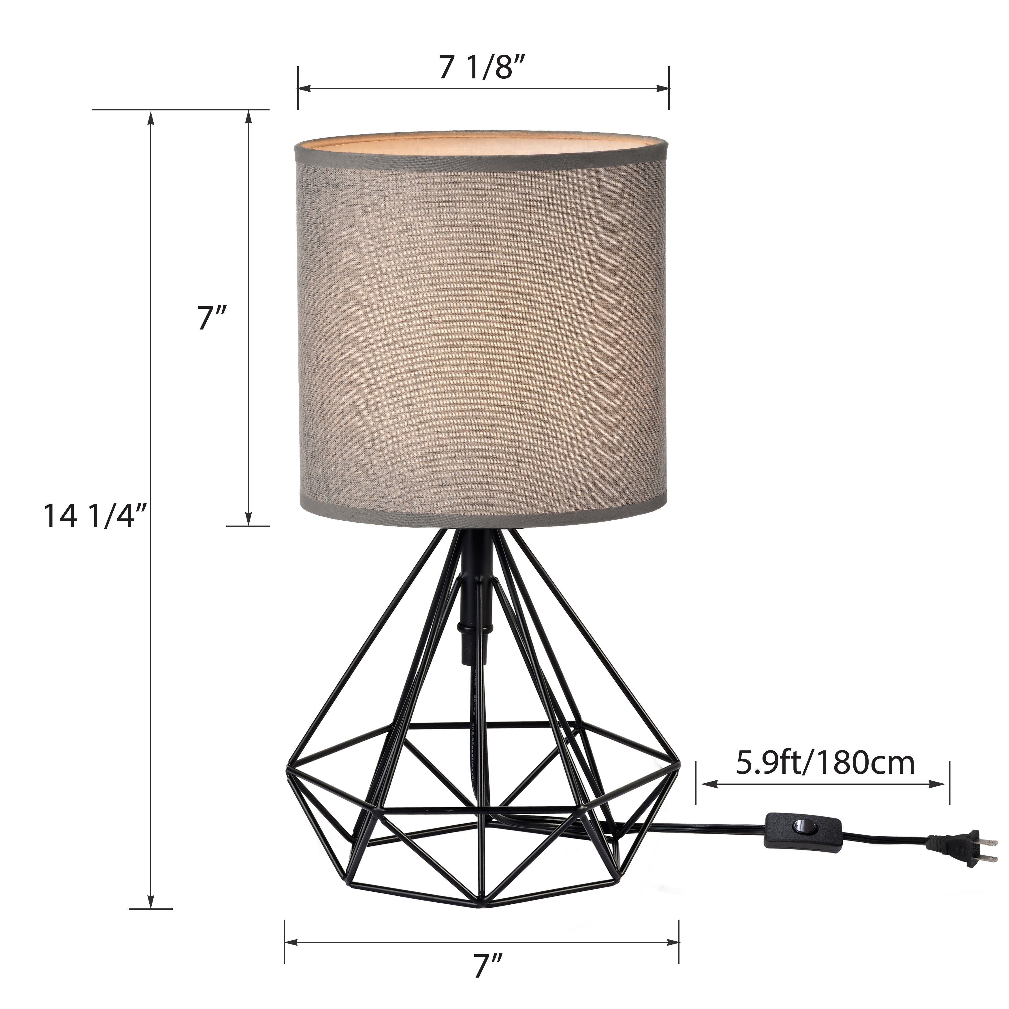 Modern Table Lamp With Black Iron Base, Gray Lampshade And Plug-In Power Source