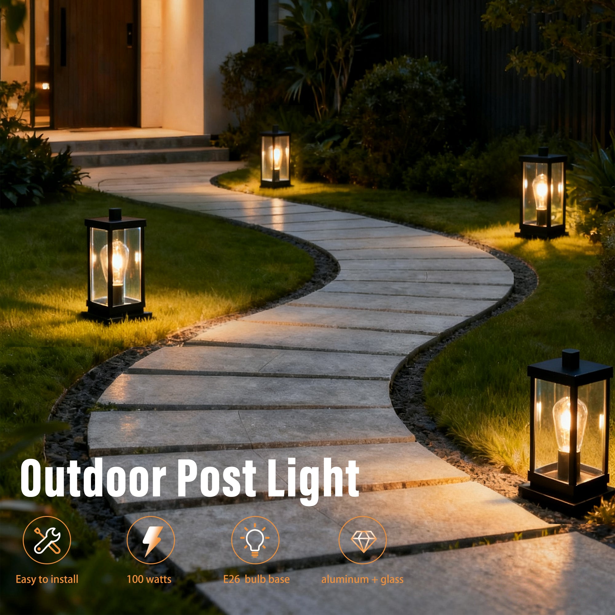 Outdoor Post Light modern - black aluminum, 11.81" H x 5.71" W x 4.72" D