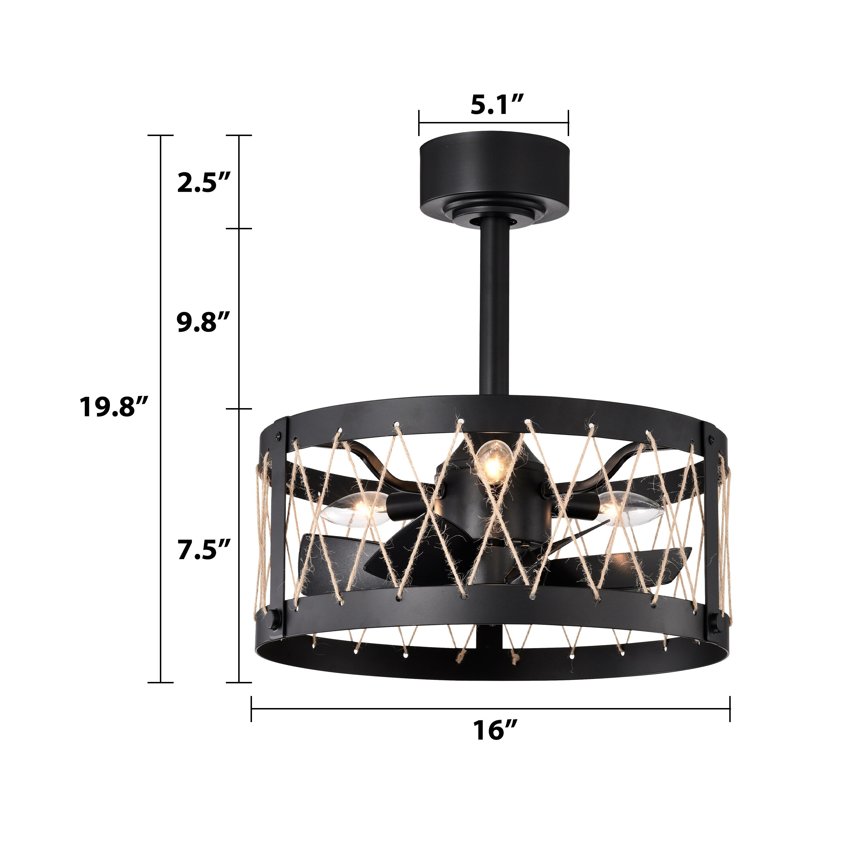 Farmhouse Ceiling Fan with Light Black Cage Ceiling Fan with Remote