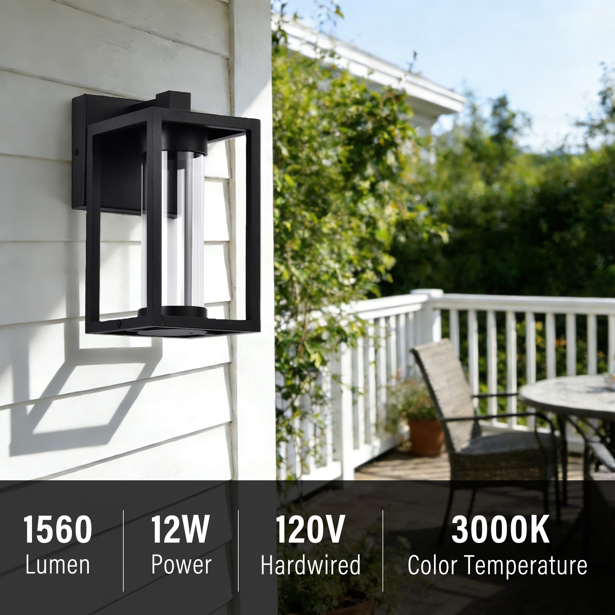 Modern outdoor wall light - matte black aluminum, LED Integrated 3000K,  1-Pack