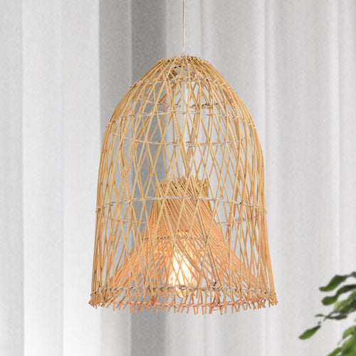 Beige Bohemian Bell Woven Rattan Pendant Light for children's bedroom