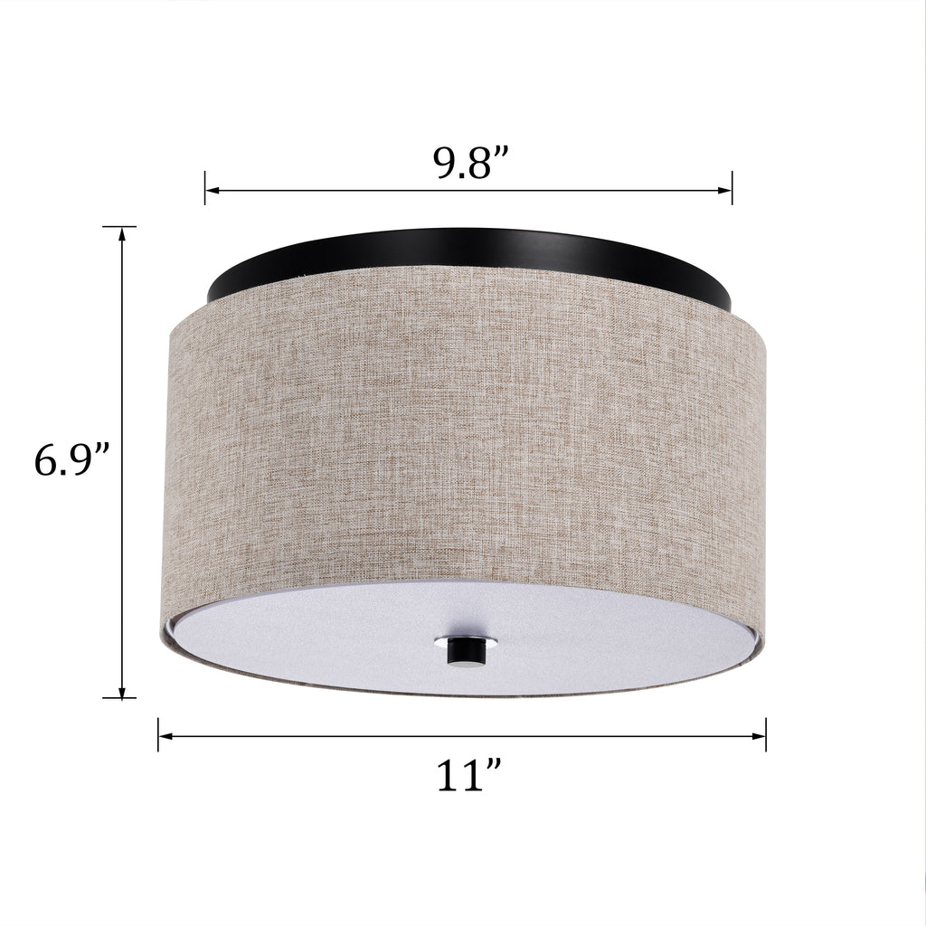 White Modern Drum Linen Semi-Flush Mount Light for hotel rooms