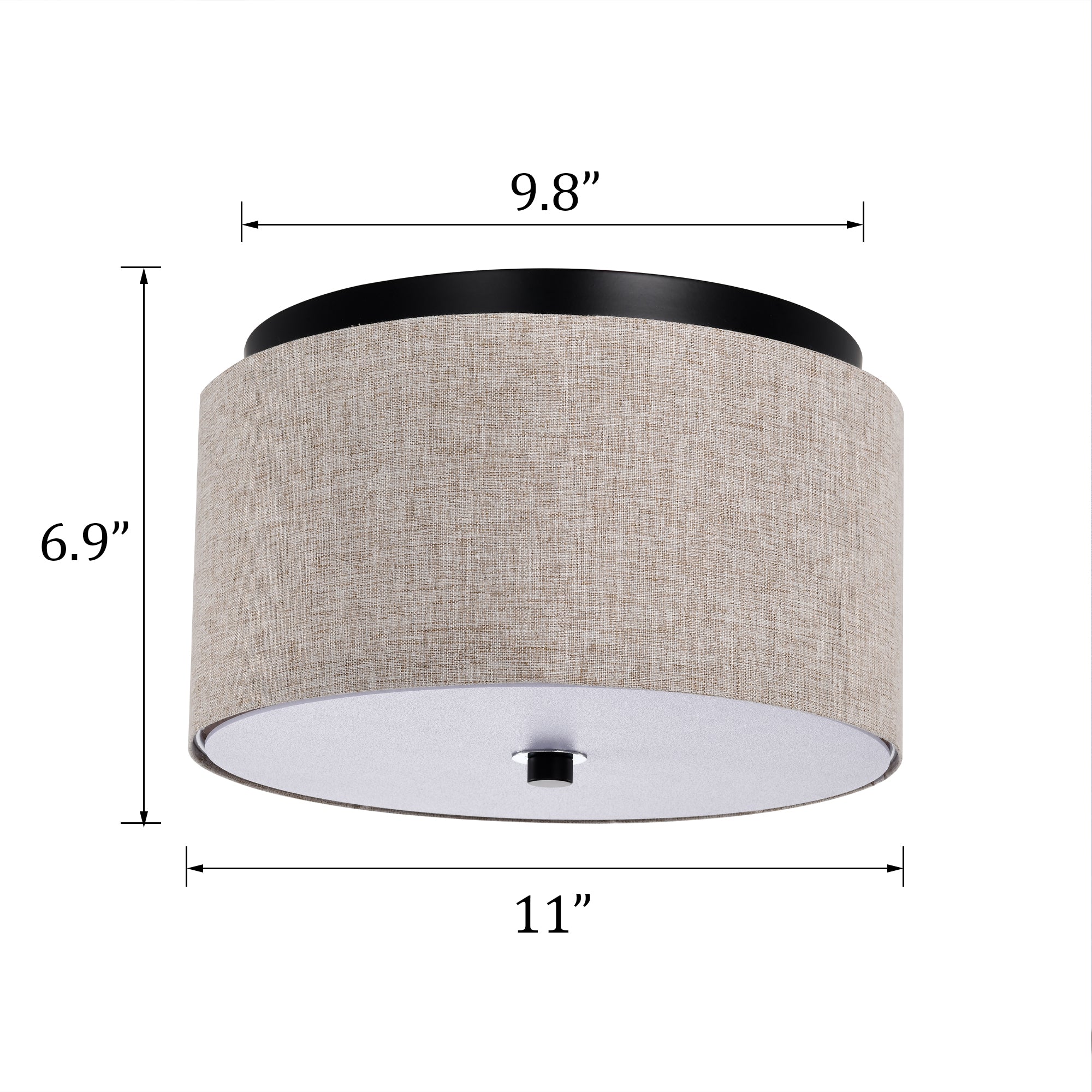 White Modern Drum Linen Semi-Flush Mount Light for hotel rooms