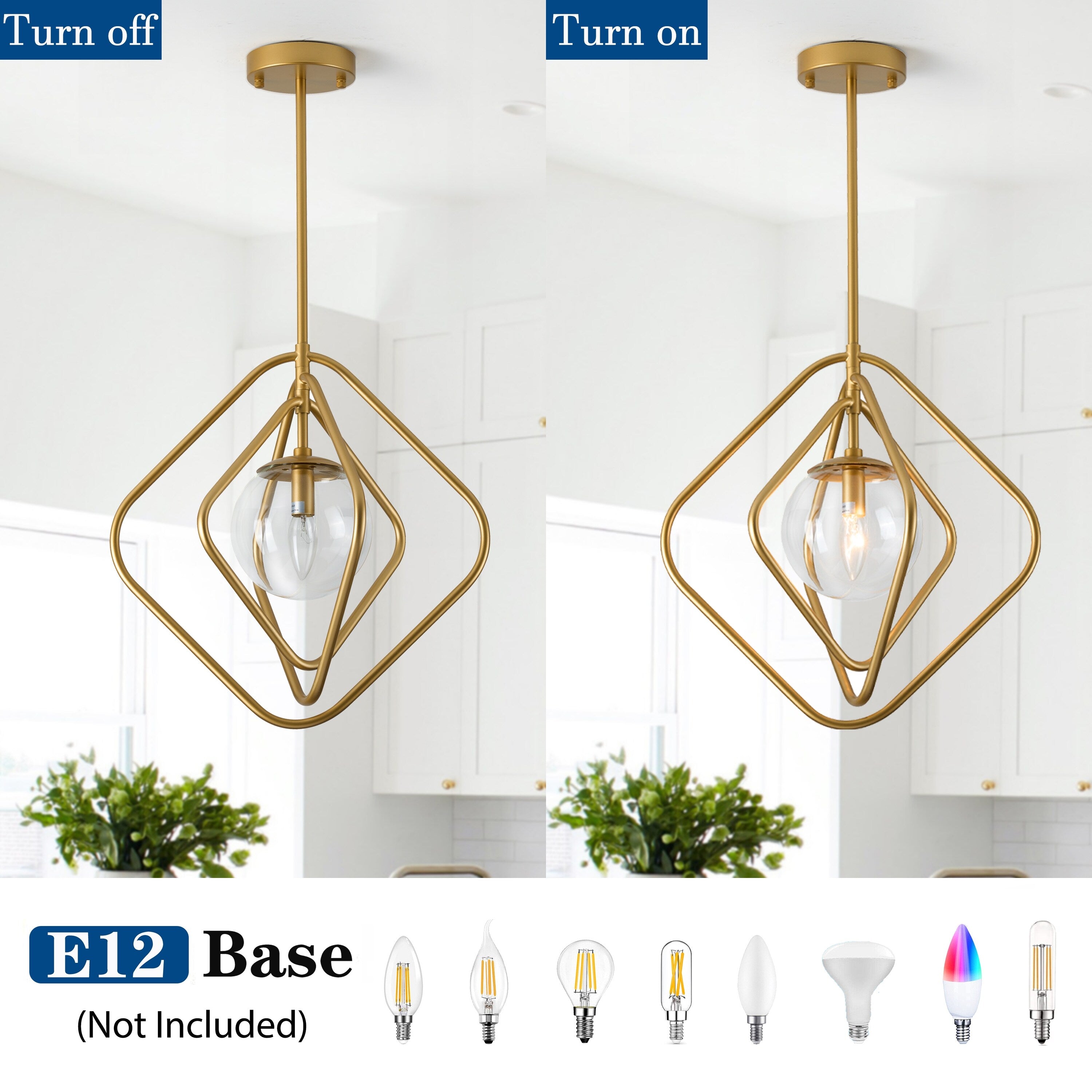 Black&Gold Pendant Light with Clear Globe Glass Lampshade for Bedroom Room
