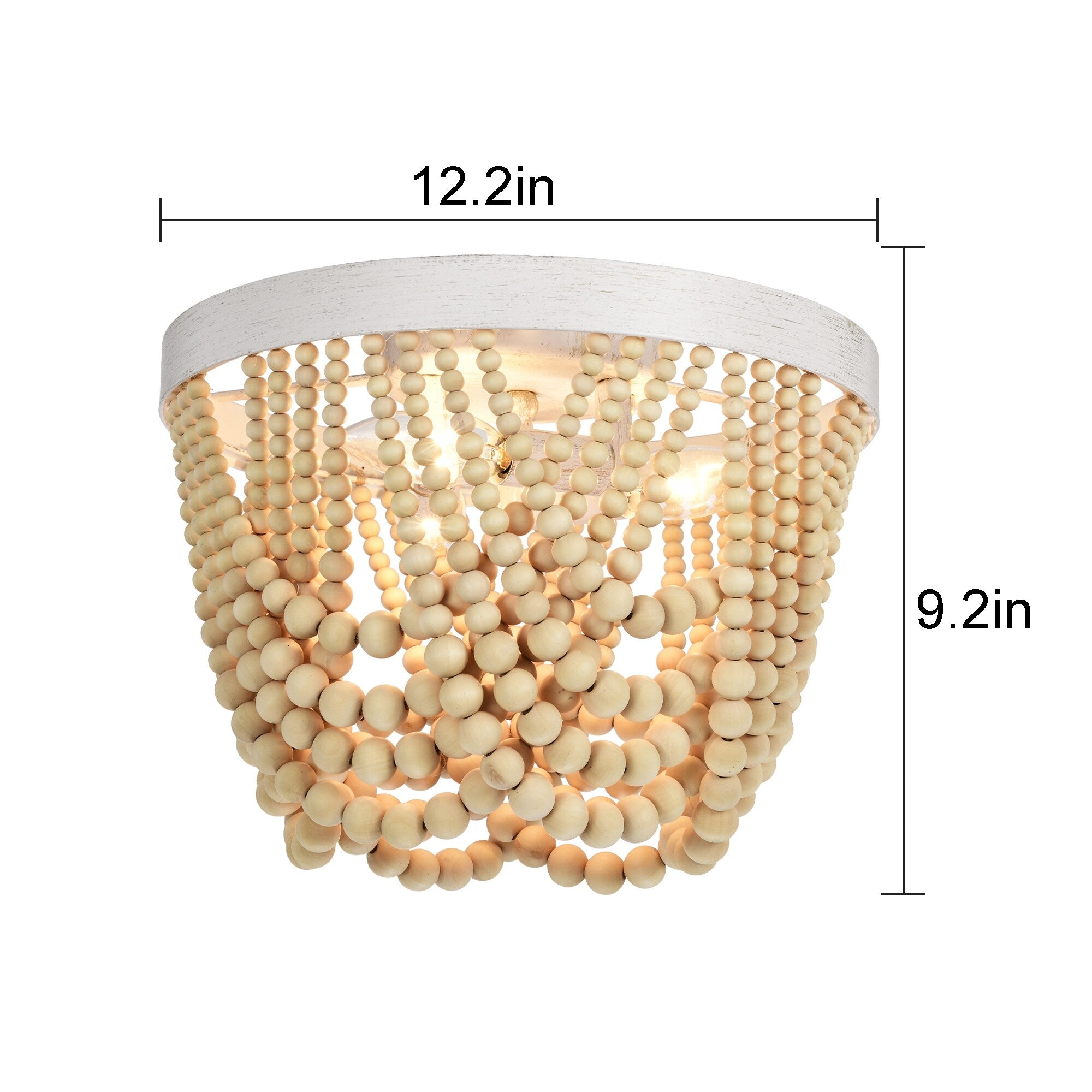 Small Wood Beads Chandelier 3-Light Flush Mount Ceiling Light