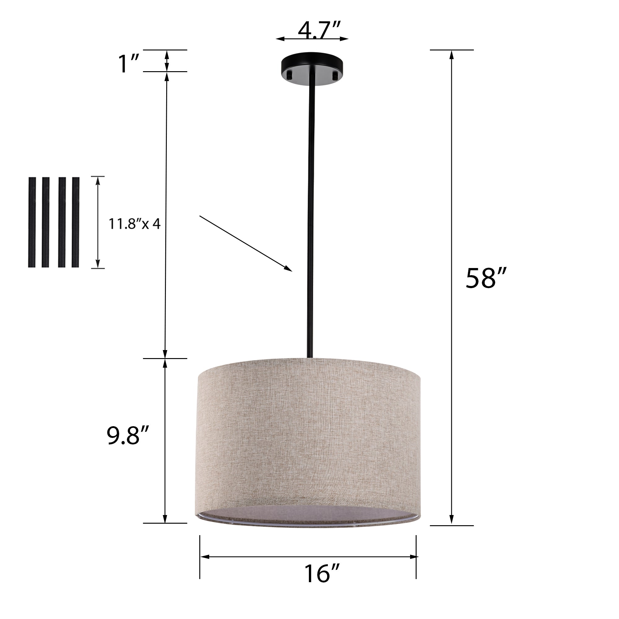 White Modern Drum Linen Semi-Flush Mount Light for living room