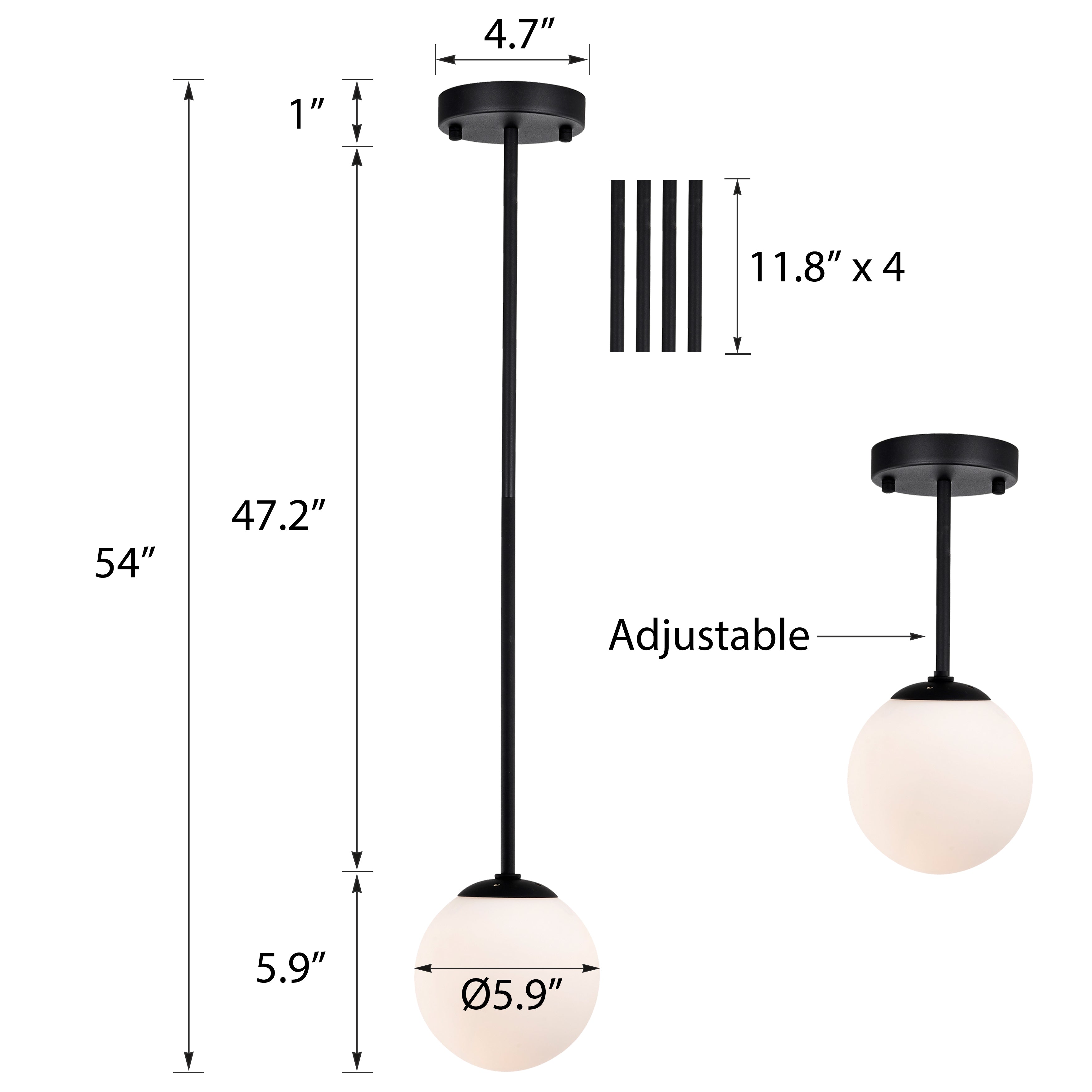 White Modern Globe Pendant Light with Frosted Glass for dining room