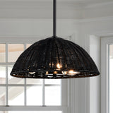 Black Bohemian Hemisphere Woven Rattan Pendant Light for dining room