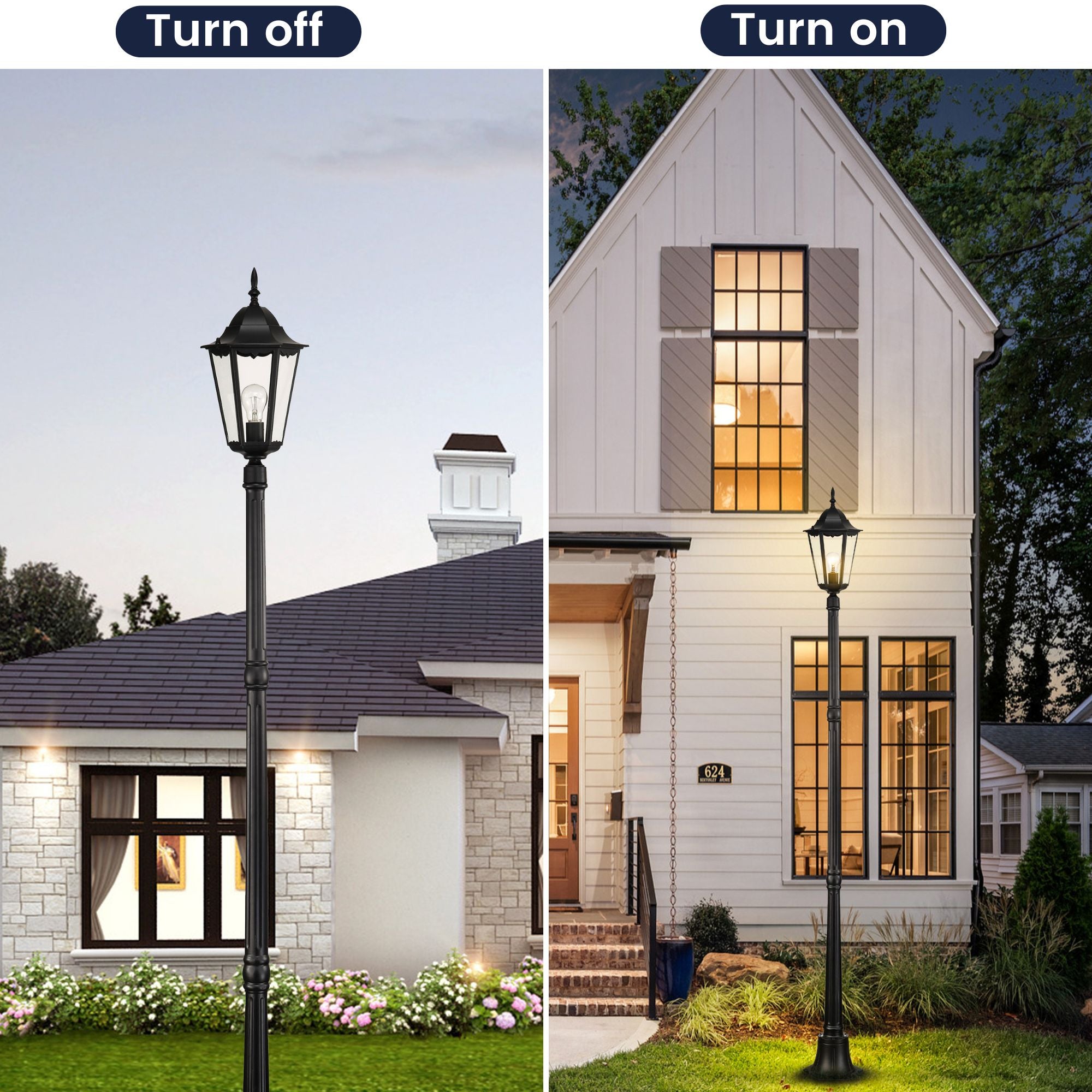 Post Light Fixture Pole Lantern With Die-Cast Aluminum, Waterproof Outdoor Post Light Fixtures Black With Tempered Clear Glass, Non Adjustable, Sturdy Metal Base