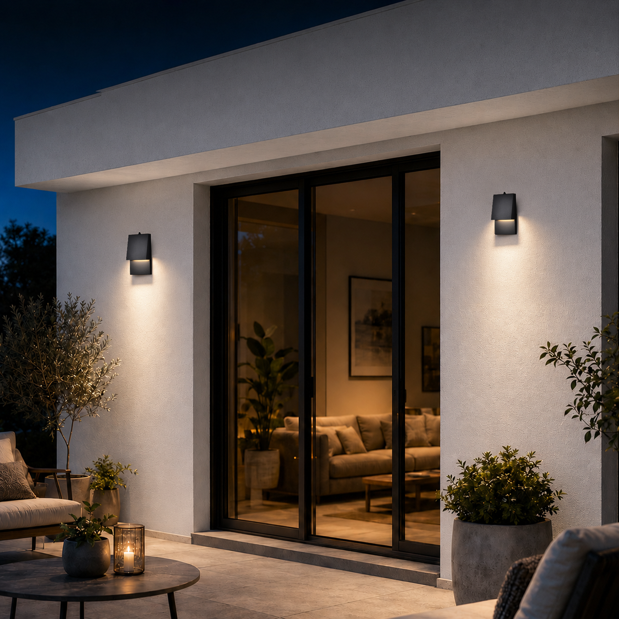 Modern Outdoor Wall Light with Dusk to Dawn Sensor, Black LED Porch Light for Exterior Walls