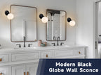 Globe Wall Sconce Black with 150mm Bathroom Wall Sconce Milk Glass Mid Century LED Wall Sconce Light