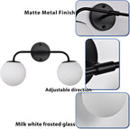 Black Bathroom Light Fixtures Over Mirror LED 2 Light Frosted Glass Globe Modern Vanity Lights for Bathroom Wall Light
