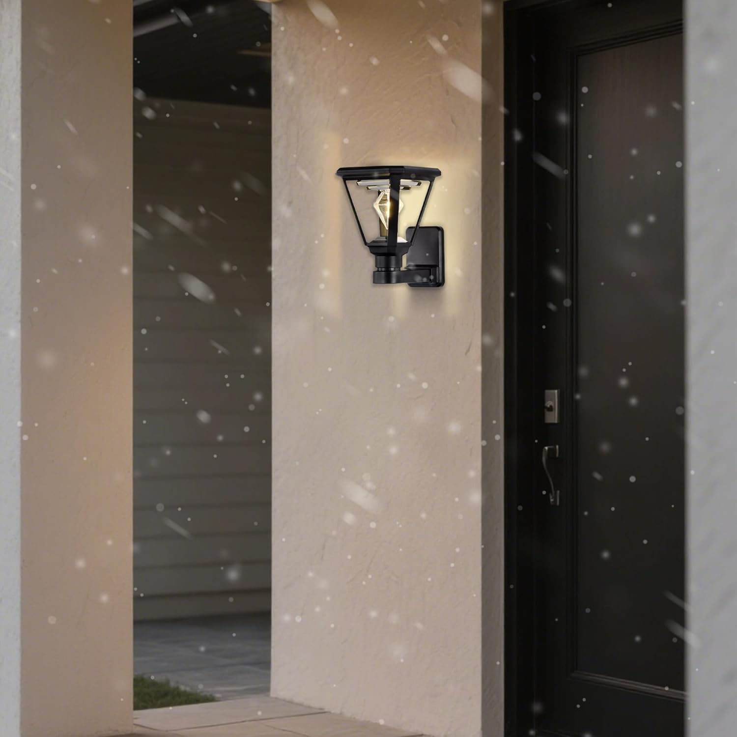 Solar Wall Light Outdoor – Modern Black Solar Lights LED Lantern,2700K Warm White, Waterproof,21 cm, No Wiring – Wall Lamp for Garden, Fence, Garage