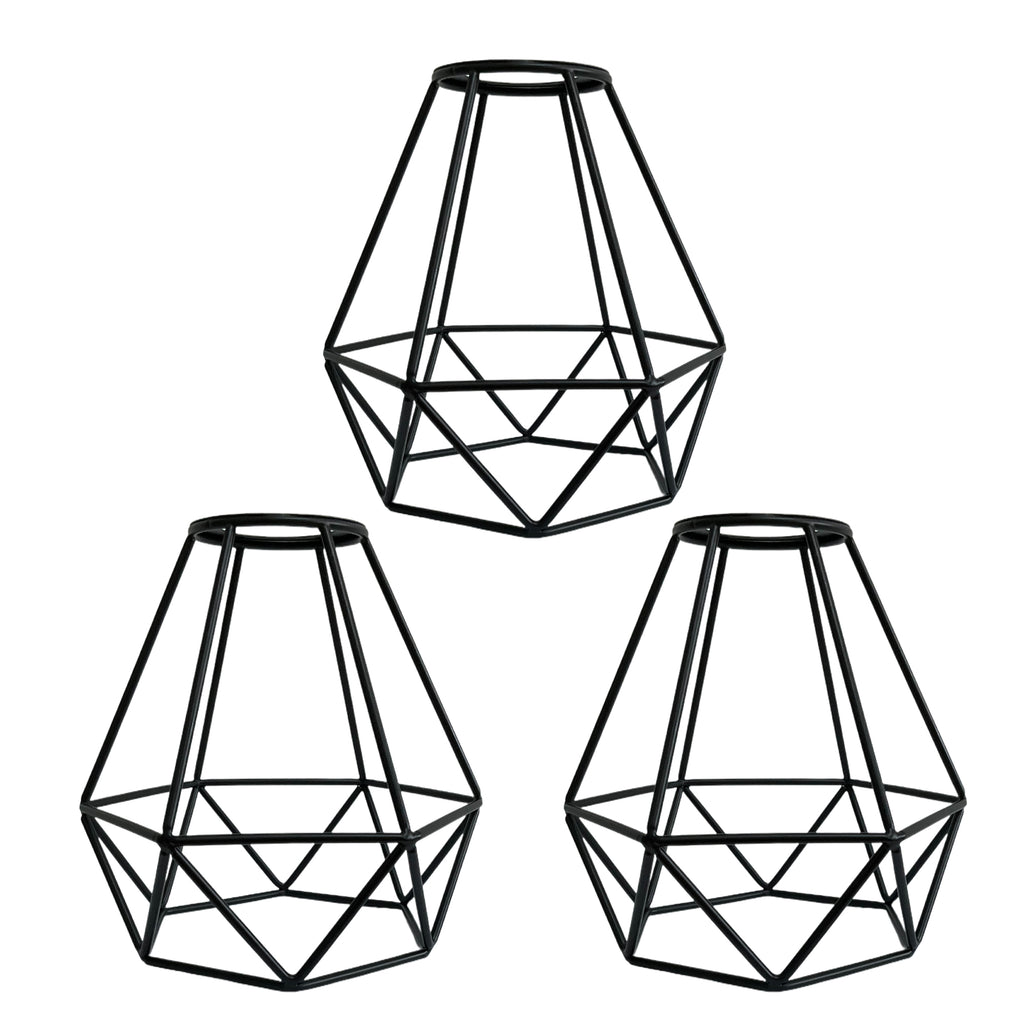 Ceiling Light Shade Cage Replacement – 3 Pack Black Metal Lamp Shades