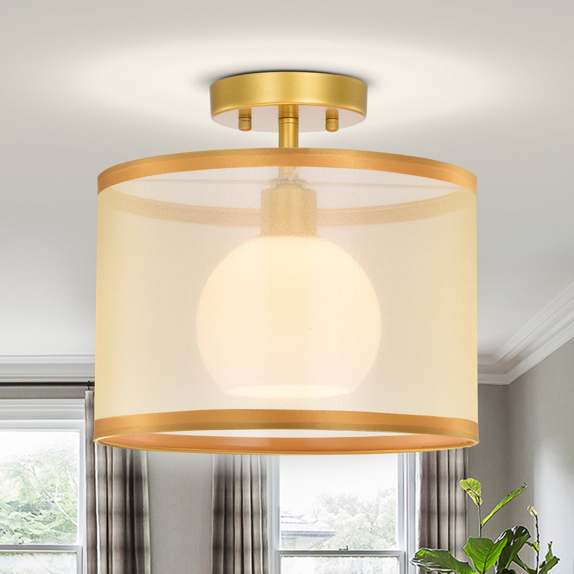 Modern&Contemporary Drum Semi-Flush Mount Light for living room