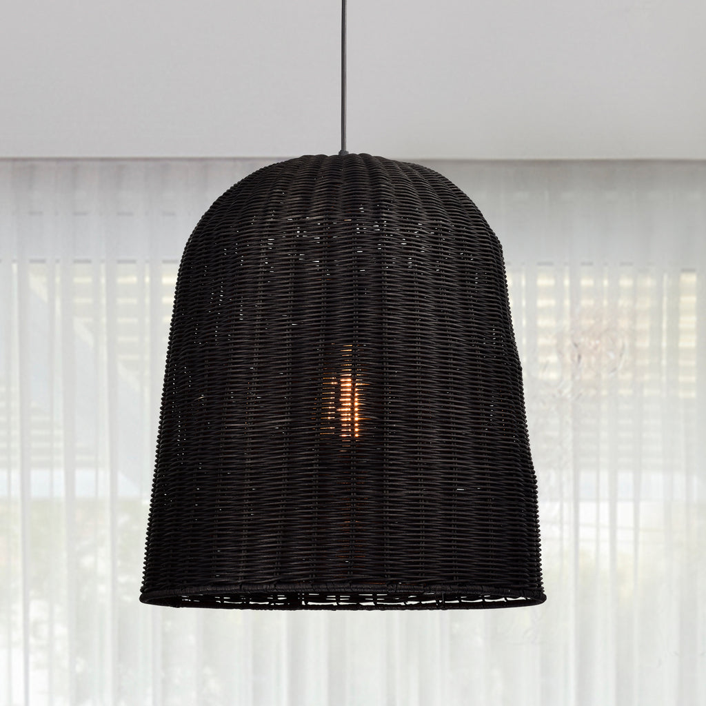 Black Bohemian Bell Woven Rattan Pendant Light for dining room