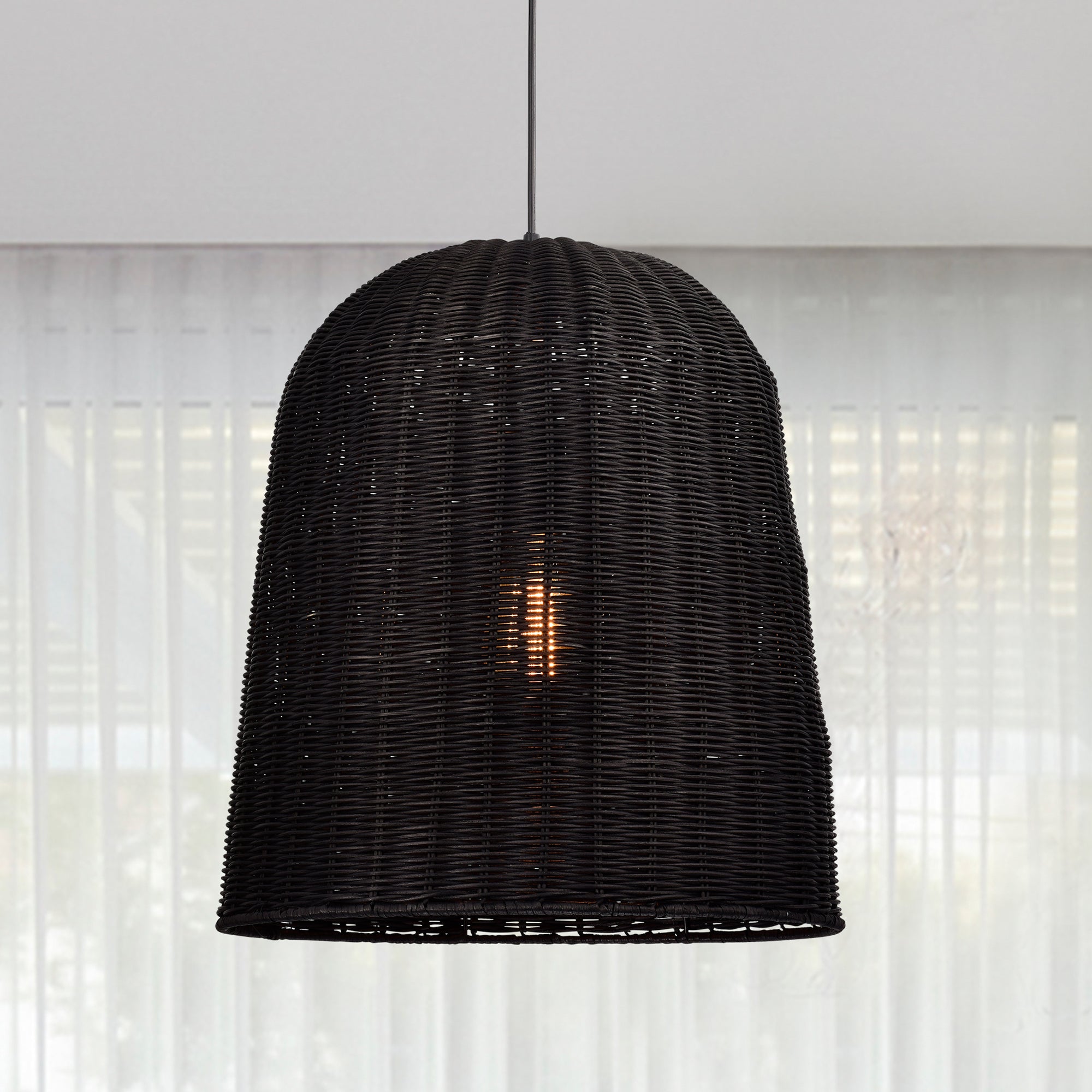 Black Bohemian Bell Woven Rattan Pendant Light for dining room