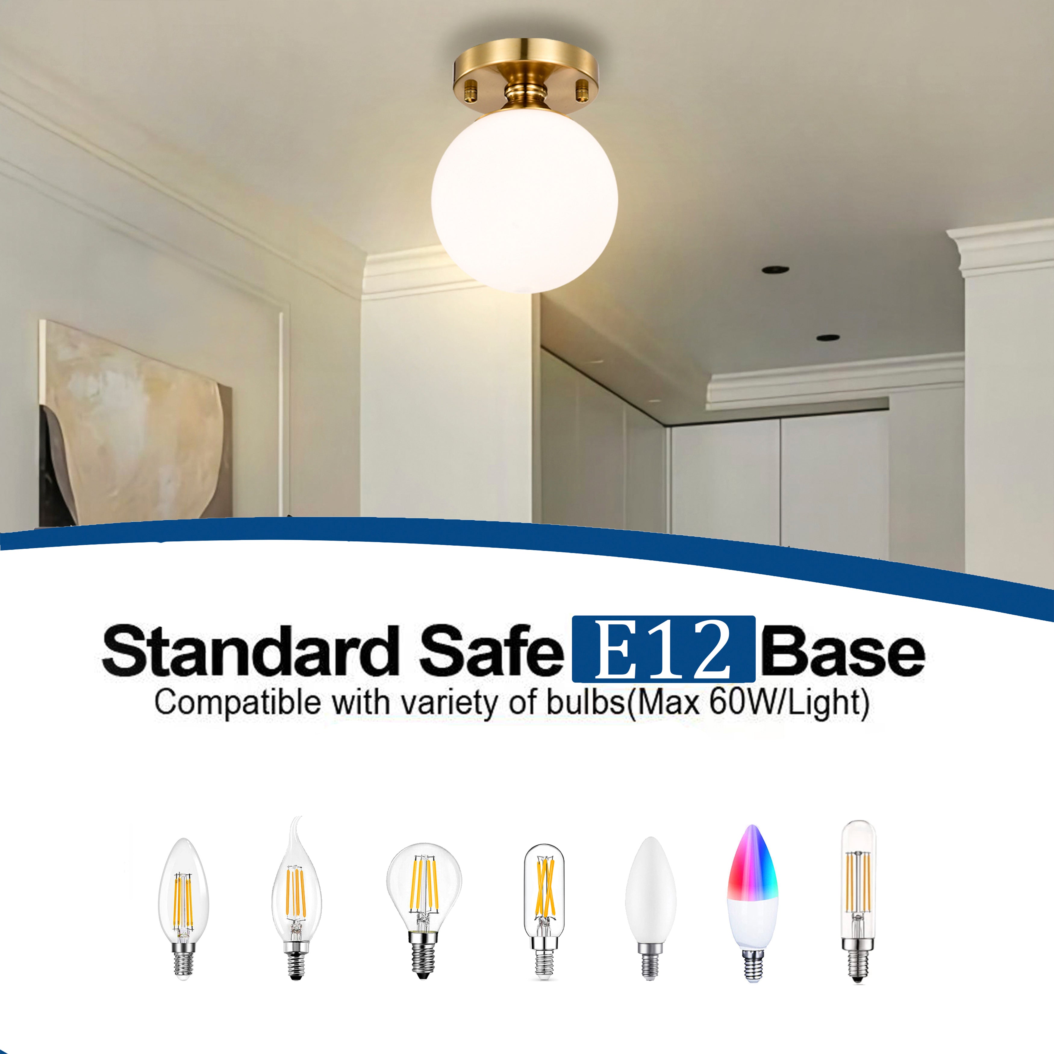 Ceiling Light With Milk White Glass And Golden Base, Diameter 150mm