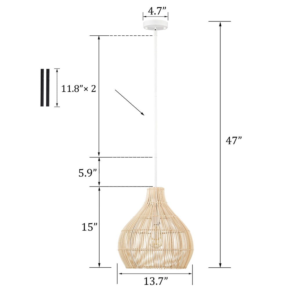 Classical Bohemian Woven Rattan Pendant Light Fixture with pot shade