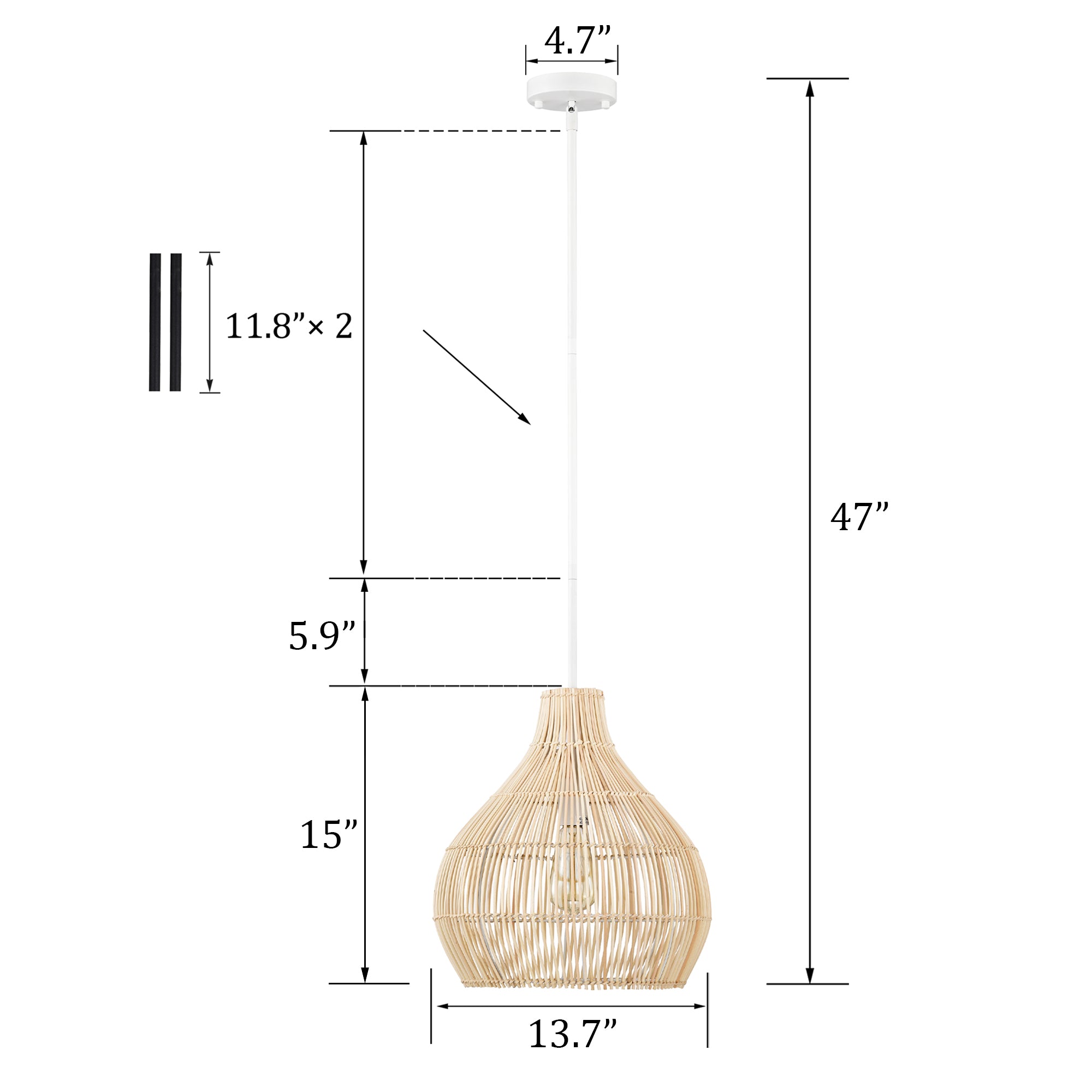 Classical Bohemian Woven Rattan Pendant Light Fixture with pot shade