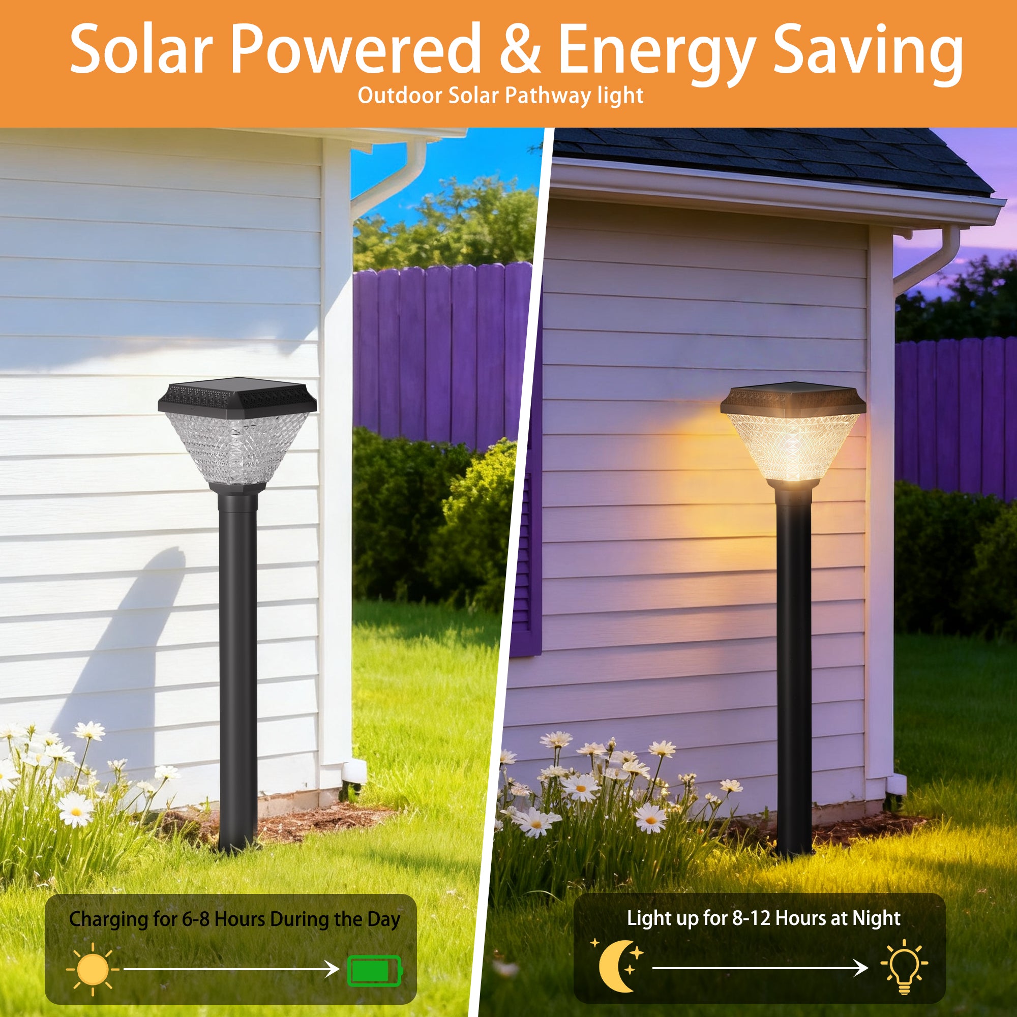 Solar Post Light with Remote, RGB Color Changing Outdoor Pathway Light with Adjustable Height