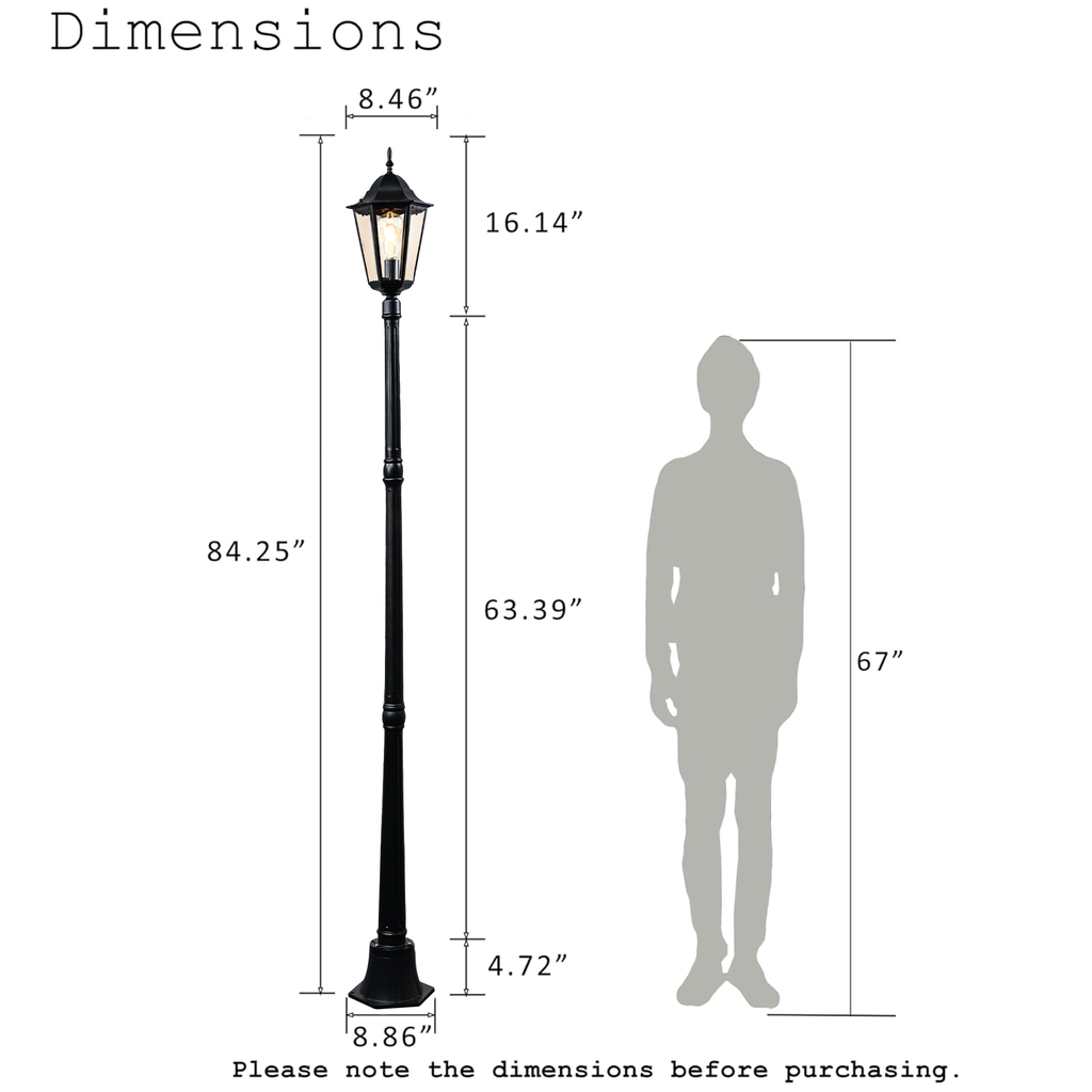 84" Black Outdoor Lamp Post Light with Dusk to Dawn Sensor