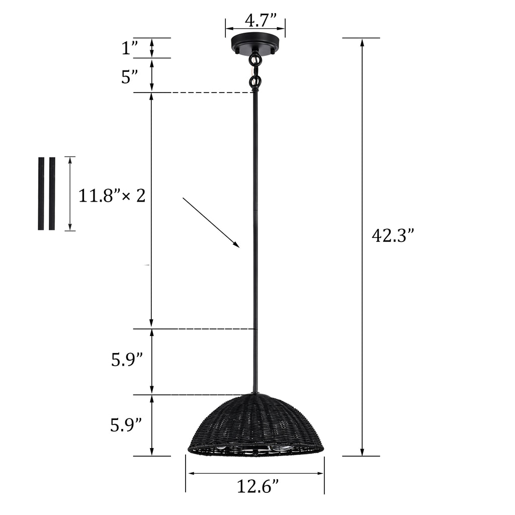 Black Bohemian Hemisphere Woven Rattan Pendant Light for dining room