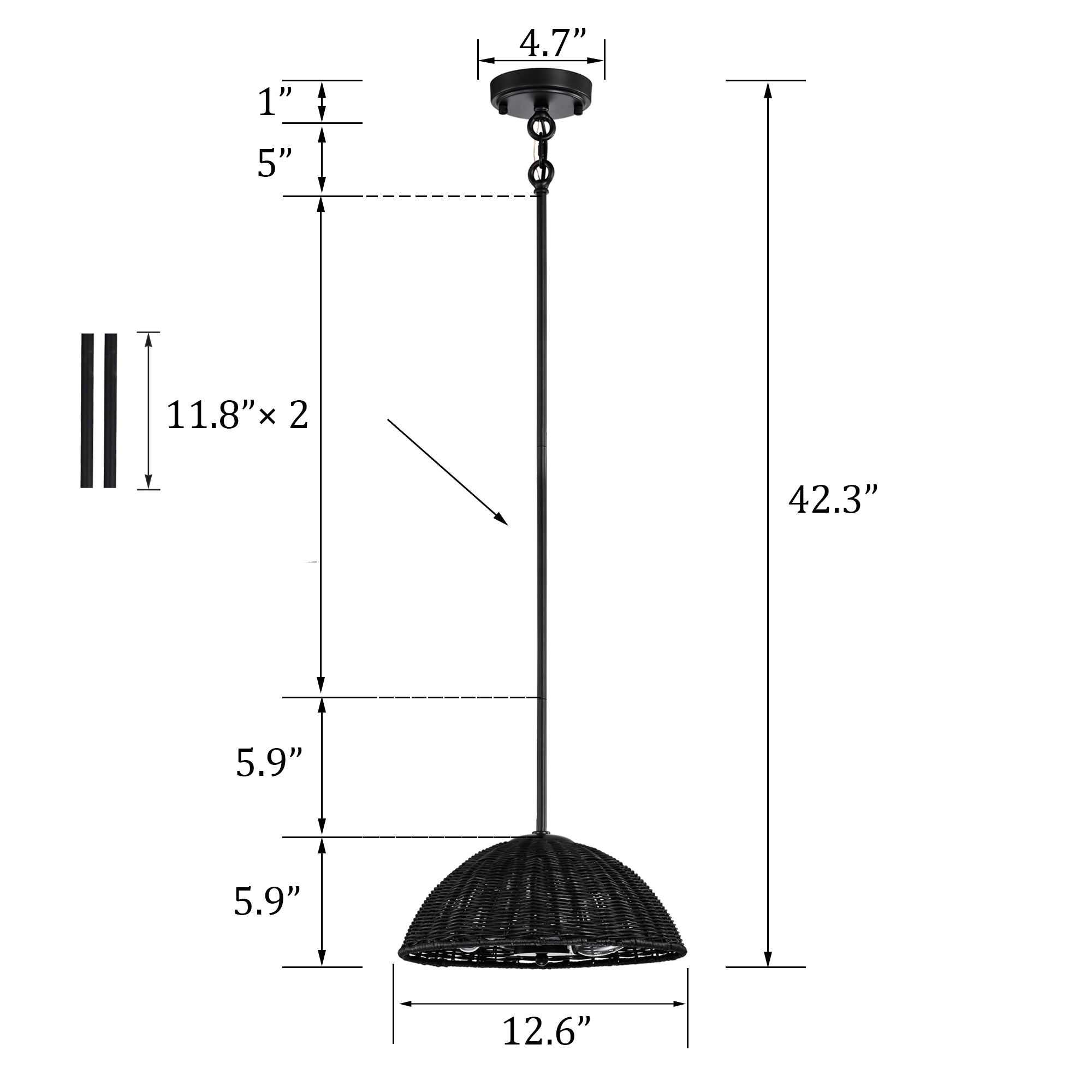 Black Bohemian Hemisphere Woven Rattan Pendant Light for dining room
